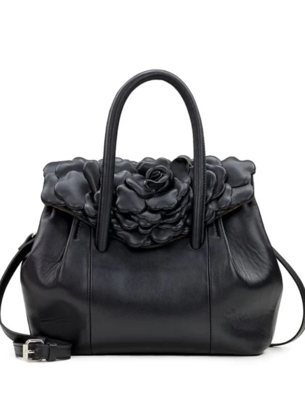 Patricia Nash Notley Black Leather Floral Satchel Bag | Crossbody Tote